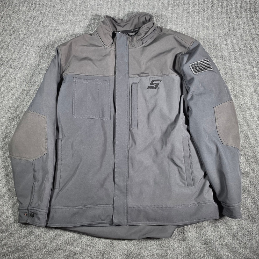 Snap-on Tools Mens 2XL Gray Softshell Quilted Work Jacket American Flag Patch